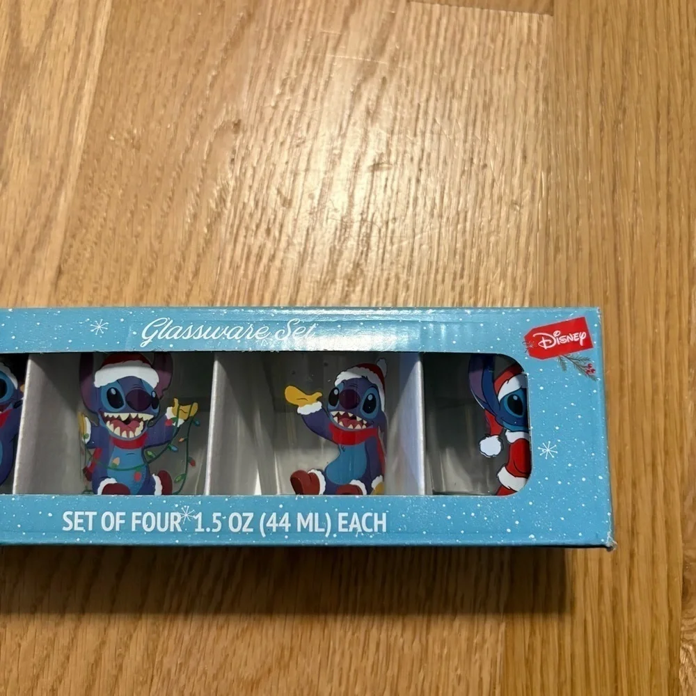 Disney Lilo & Stitch Happy Holidays Set of 4 Mini Shot Glass 1.5oz Christmas NEW